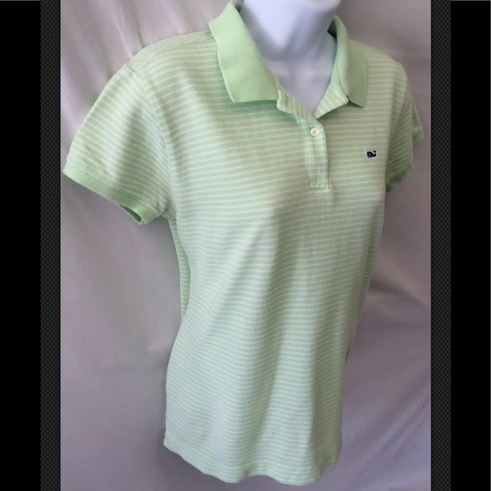 VINEYARD VINES Shirt Polo Preppy Striped Top Knit Green White - Picture 5 of 9